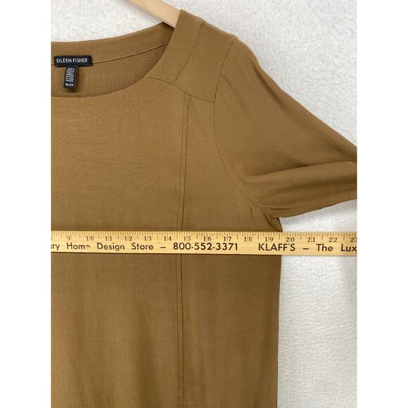 EILEEN FISHER Dress XS Shift Tencel Viscose Scoop Neck Long Sleeve Brown - Picture 9 of 16